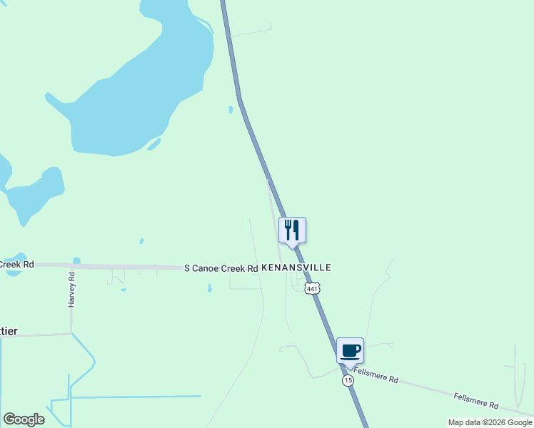 map of restaurants, bars, coffee shops, grocery stores, and more near 390 North Post Office Road in Osceola County