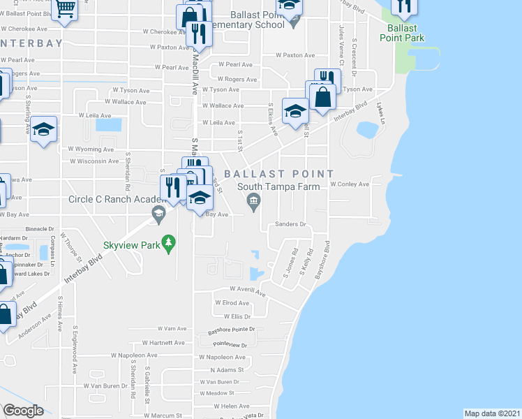 map of restaurants, bars, coffee shops, grocery stores, and more near 6026 South Switzer Avenue in Tampa