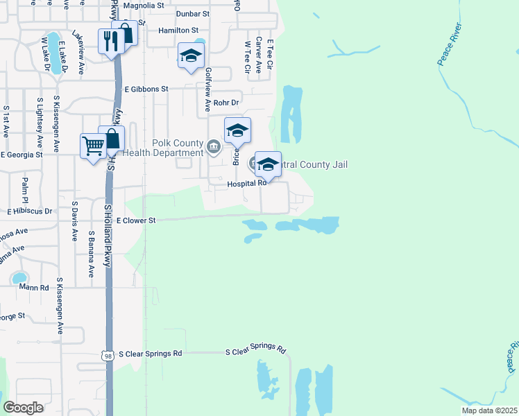 map of restaurants, bars, coffee shops, grocery stores, and more near 2325 Bob Phillips Road in Bartow