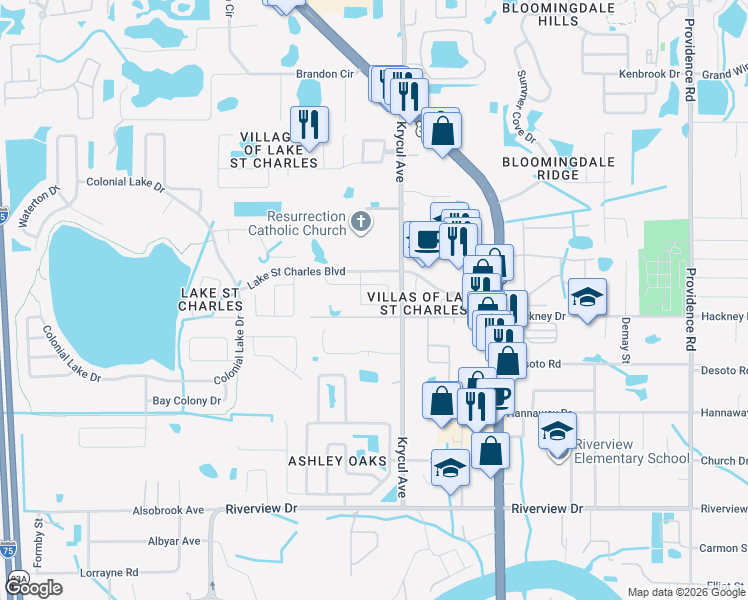 map of restaurants, bars, coffee shops, grocery stores, and more near 6920 Potomac Circle in Riverview
