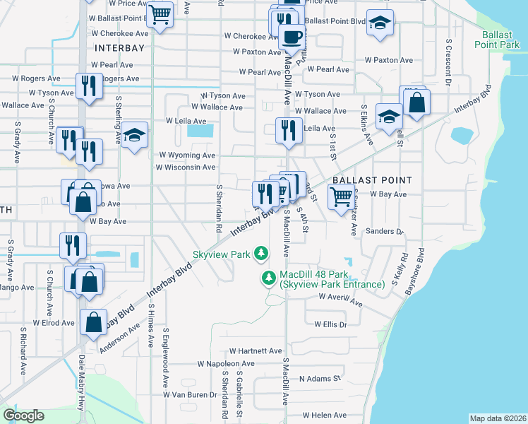 map of restaurants, bars, coffee shops, grocery stores, and more near 6024 South 6th Street in Tampa