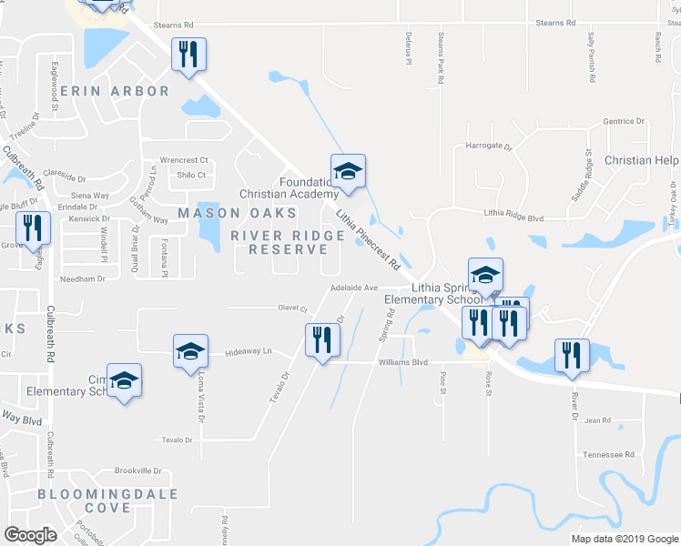 map of restaurants, bars, coffee shops, grocery stores, and more near 2827 Shetland Ridge Drive in Valrico