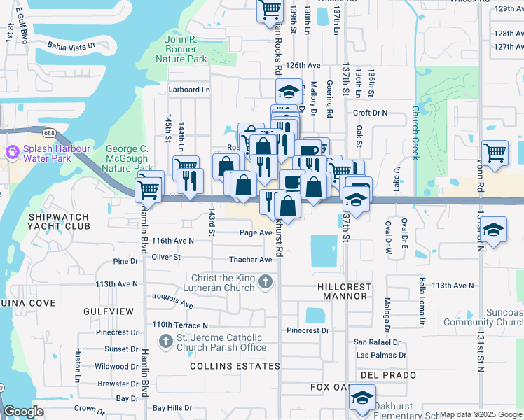 map of restaurants, bars, coffee shops, grocery stores, and more near in Largo