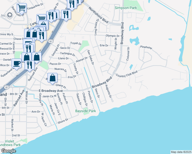 map of restaurants, bars, coffee shops, grocery stores, and more near 220 San Saba Drive in Portland