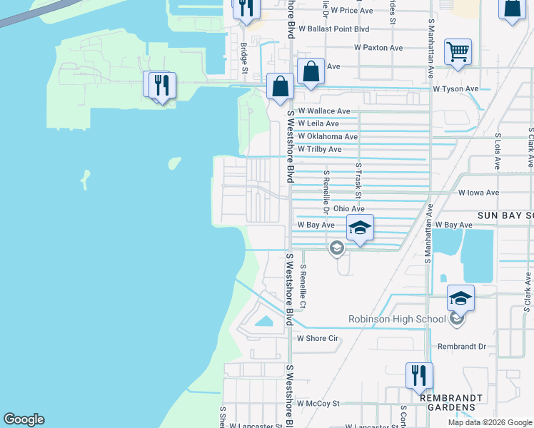 map of restaurants, bars, coffee shops, grocery stores, and more near 6031 Bowen Daniel Drive in Tampa