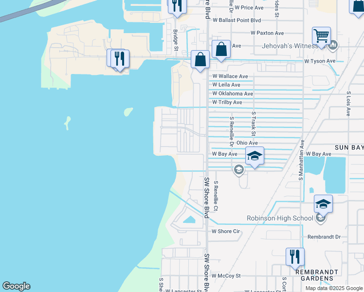 map of restaurants, bars, coffee shops, grocery stores, and more near 6012 Printery Street in Tampa