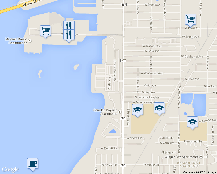 map of restaurants, bars, coffee shops, grocery stores, and more near 6012 Printery Street in Tampa