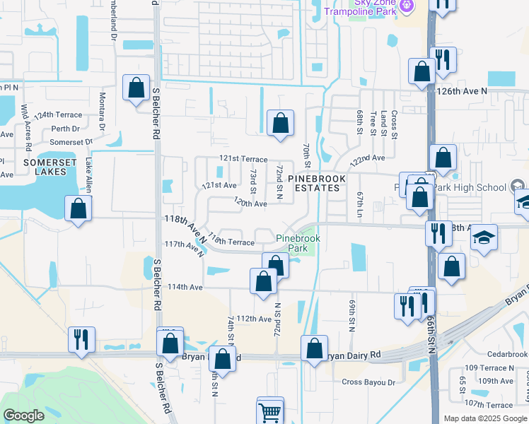 map of restaurants, bars, coffee shops, grocery stores, and more near 7911 72nd Way in Largo