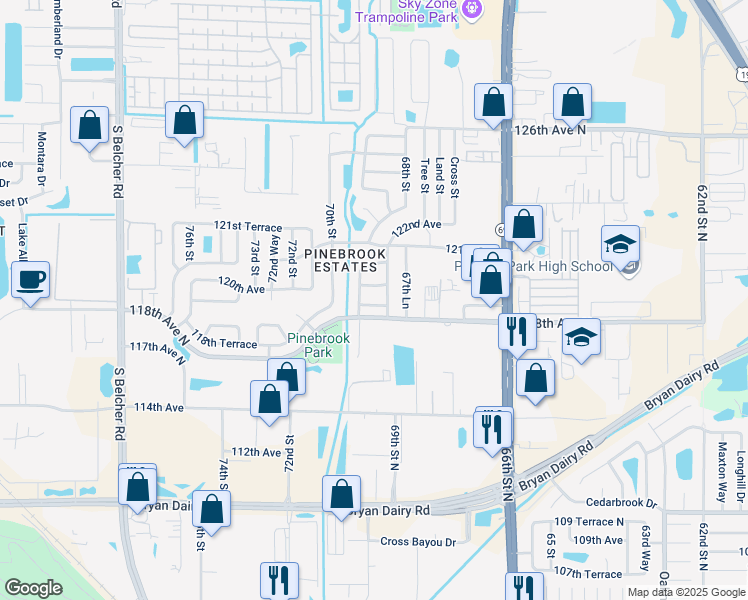 map of restaurants, bars, coffee shops, grocery stores, and more near 6847 118th Place in Largo