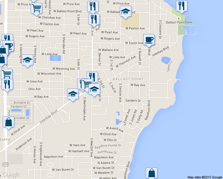 map of restaurants, bars, coffee shops, grocery stores, and more near 6012 South 2nd Street in Tampa