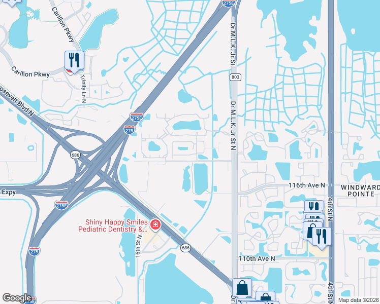 map of restaurants, bars, coffee shops, grocery stores, and more near 1136 119th Terrace North in St. Petersburg