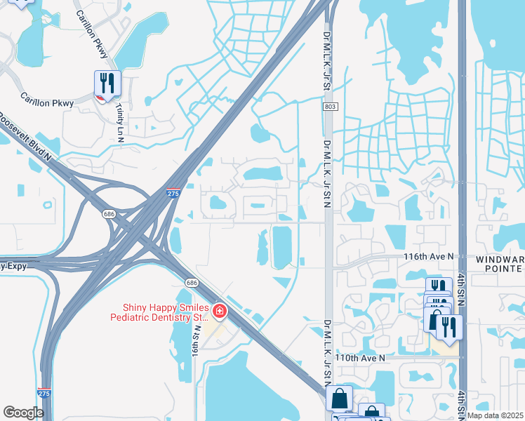map of restaurants, bars, coffee shops, grocery stores, and more near 1136 119th Terrace North in St. Petersburg