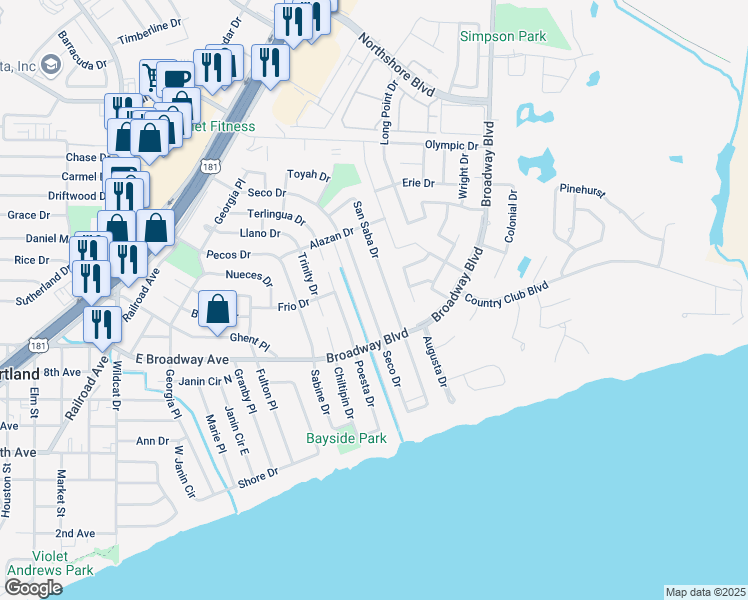 map of restaurants, bars, coffee shops, grocery stores, and more near 220 San Saba Drive in Portland