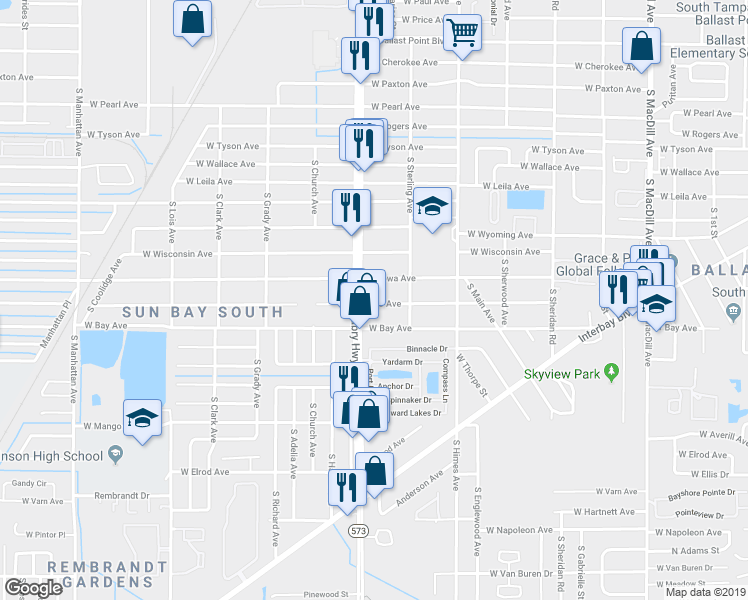 map of restaurants, bars, coffee shops, grocery stores, and more near 3719 Ohio Avenue in Tampa