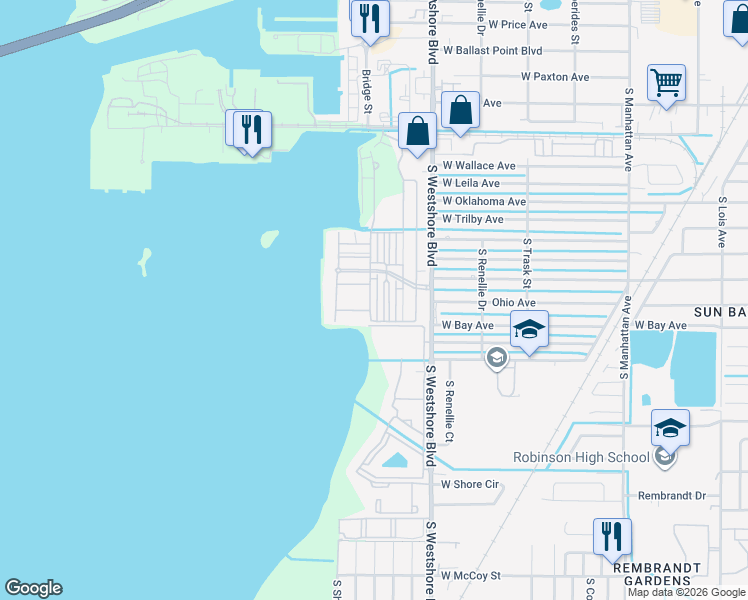 map of restaurants, bars, coffee shops, grocery stores, and more near 6007 Yeats Manor Drive in Tampa