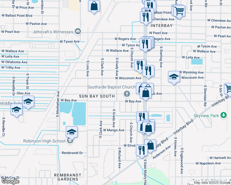 map of restaurants, bars, coffee shops, grocery stores, and more near 4001 Ohio Avenue in Tampa