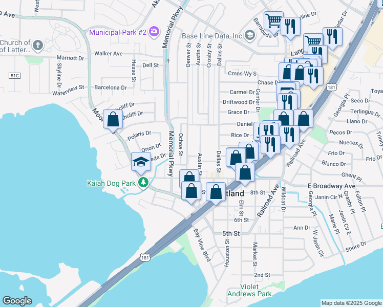 map of restaurants, bars, coffee shops, grocery stores, and more near 1105 Denver Street in Portland
