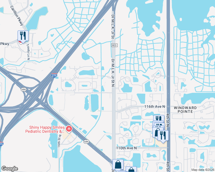 map of restaurants, bars, coffee shops, grocery stores, and more near 11800 Drive Martin Luther King Junior Street North in Saint Petersburg