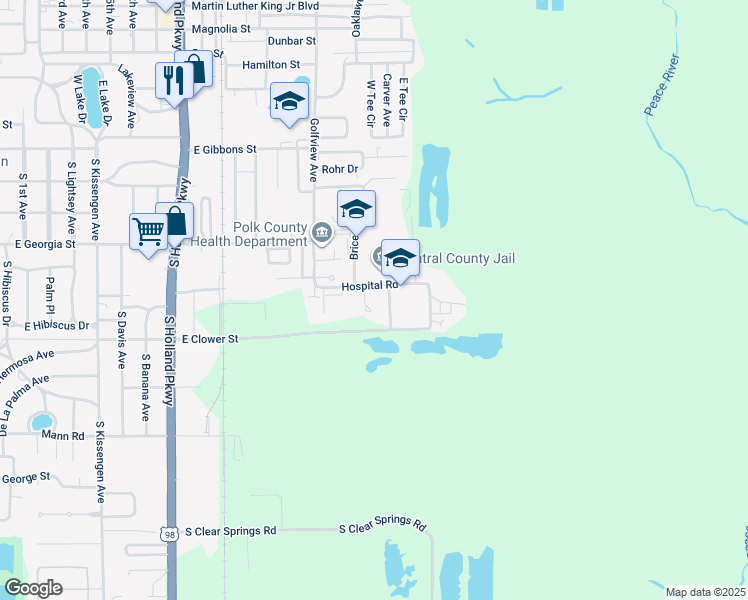 map of restaurants, bars, coffee shops, grocery stores, and more near 2325 Bob Phillips Road in Bartow