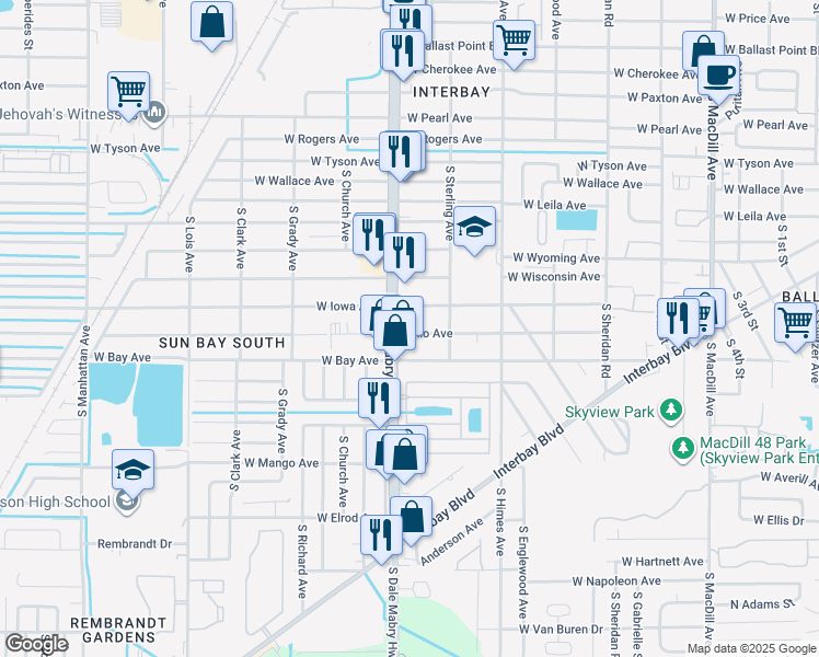 map of restaurants, bars, coffee shops, grocery stores, and more near 3719 Ohio Avenue in Tampa