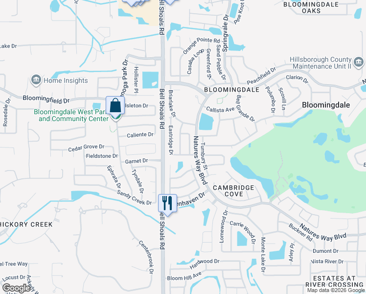 map of restaurants, bars, coffee shops, grocery stores, and more near 4016 Orangefield Place in Valrico