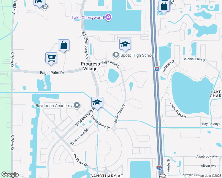 map of restaurants, bars, coffee shops, grocery stores, and more near 8610 Moonlit Meadows Loop in Riverview