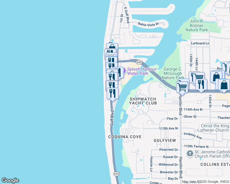 map of restaurants, bars, coffee shops, grocery stores, and more near 6b 3rd Avenue in Indian Rocks Beach
