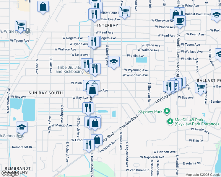 map of restaurants, bars, coffee shops, grocery stores, and more near 3619 Ohio Avenue in Tampa