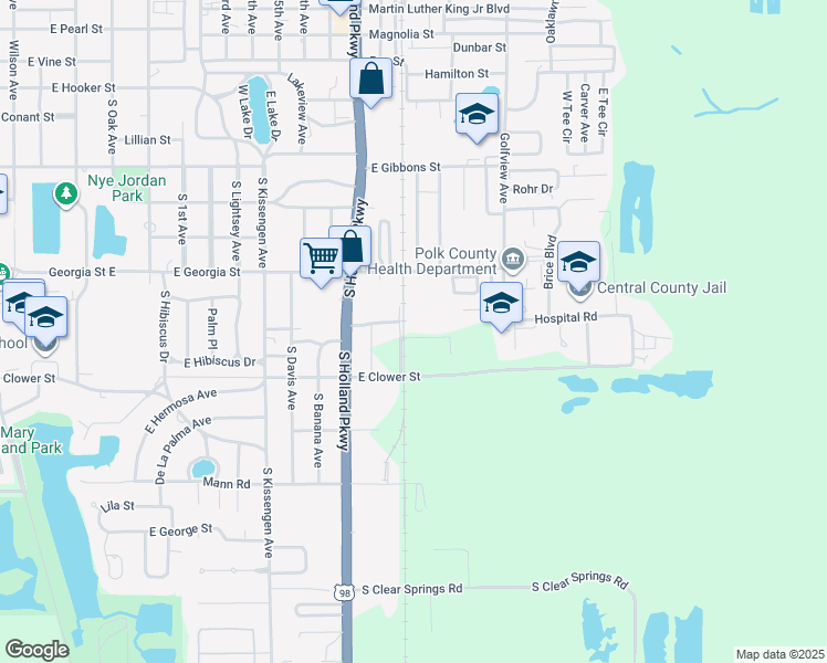 map of restaurants, bars, coffee shops, grocery stores, and more near 1830 Franklin Street in Bartow