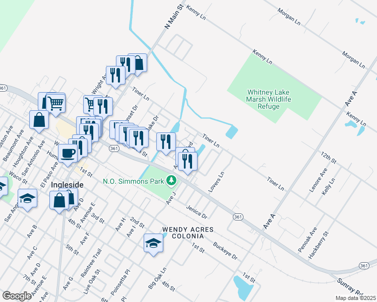 map of restaurants, bars, coffee shops, grocery stores, and more near 2301 Naples Drive in Ingleside