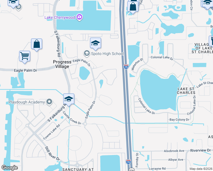 map of restaurants, bars, coffee shops, grocery stores, and more near 9068 Moonlit Meadows Loop in Riverview