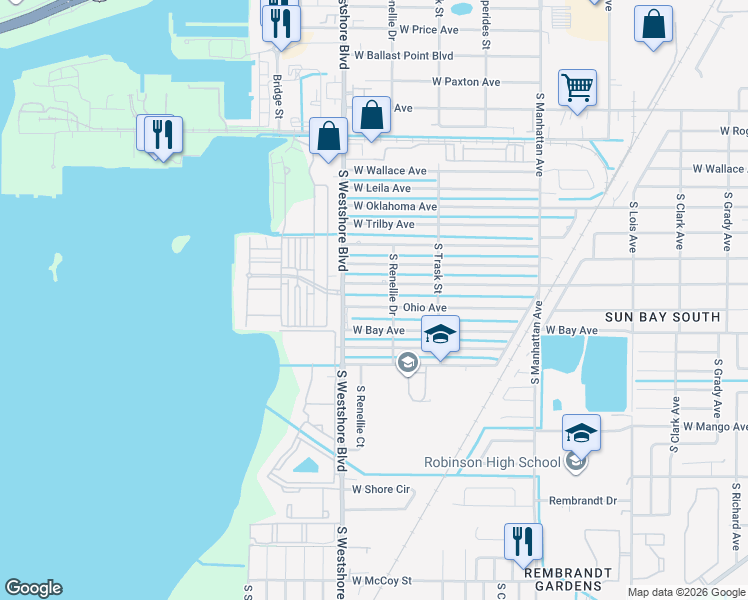 map of restaurants, bars, coffee shops, grocery stores, and more near 4725 Ohio Avenue in Tampa