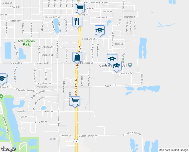 map of restaurants, bars, coffee shops, grocery stores, and more near 1850 Franklin Street in Bartow
