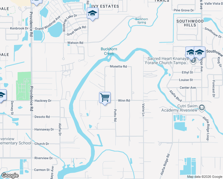 map of restaurants, bars, coffee shops, grocery stores, and more near 6909 Potts Road in Riverview