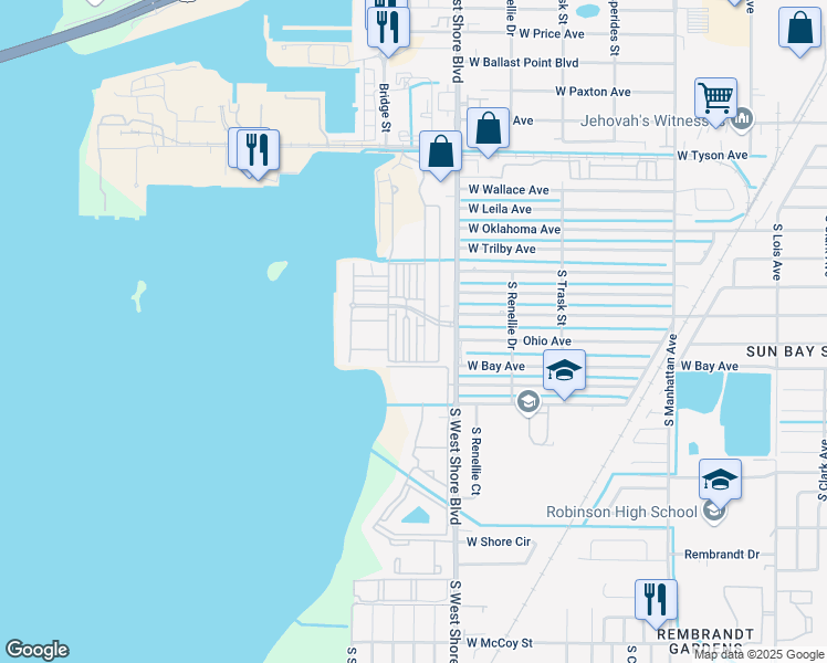 map of restaurants, bars, coffee shops, grocery stores, and more near 6012 Printery Street in Tampa