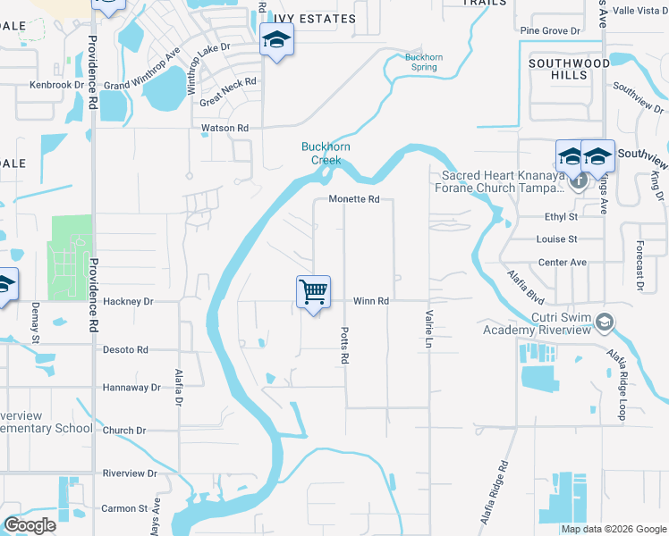 map of restaurants, bars, coffee shops, grocery stores, and more near 6909 Potts Road in Riverview