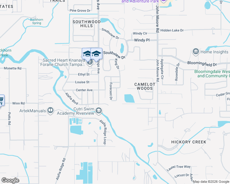 map of restaurants, bars, coffee shops, grocery stores, and more near 4006 Forecast Drive in Brandon
