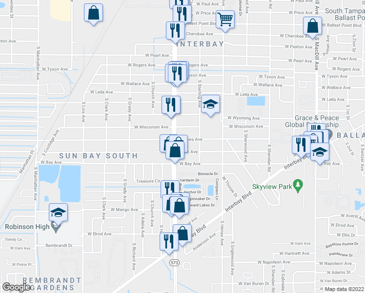 map of restaurants, bars, coffee shops, grocery stores, and more near 3719 Ohio Avenue in Tampa