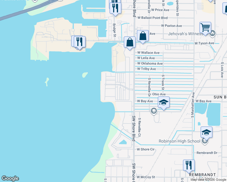 map of restaurants, bars, coffee shops, grocery stores, and more near 6007 Yeats Manor Drive in Tampa