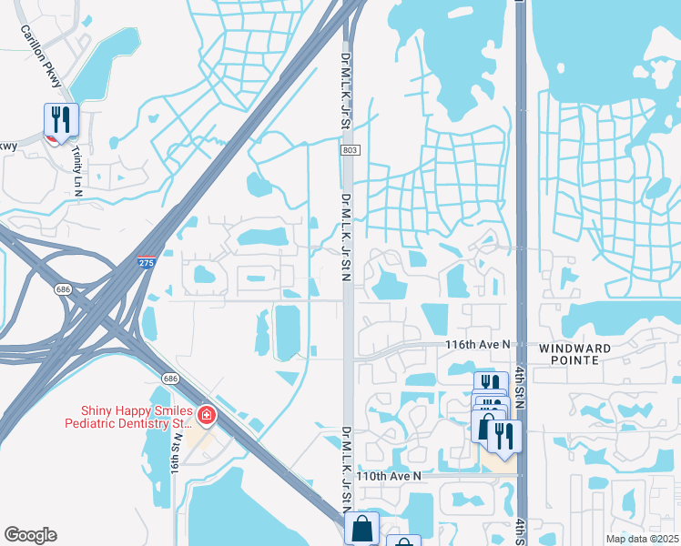 map of restaurants, bars, coffee shops, grocery stores, and more near 11800 Doctor Martin Luther King Junior Street North in St. Petersburg