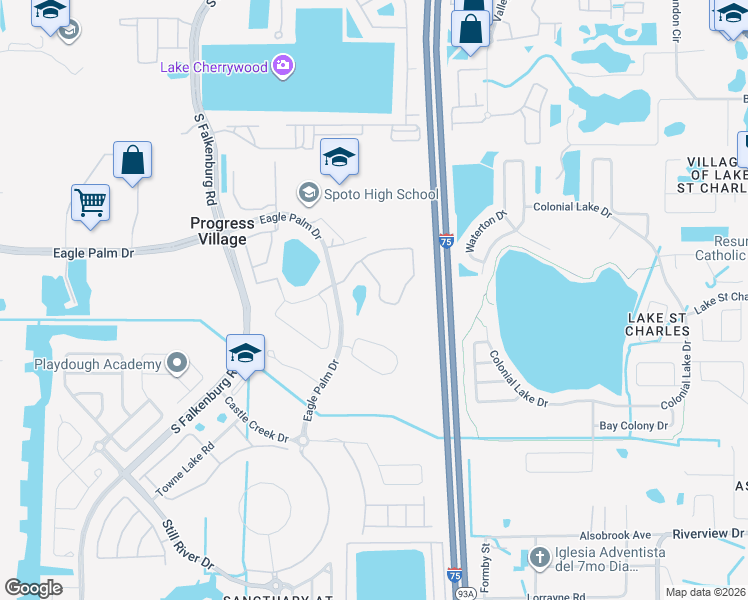 map of restaurants, bars, coffee shops, grocery stores, and more near 9068 Moonlit Meadows Loop in Riverview
