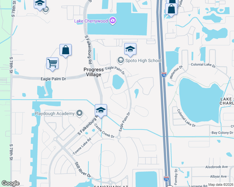 map of restaurants, bars, coffee shops, grocery stores, and more near 8610 Moonlit Meadows Loop in Riverview
