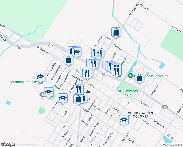 map of restaurants, bars, coffee shops, grocery stores, and more near 3196 Main Street in Ingleside