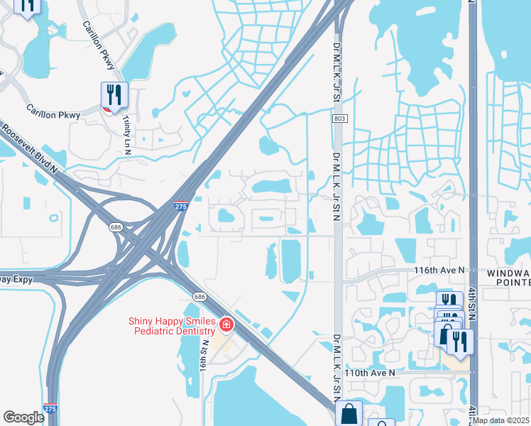 map of restaurants, bars, coffee shops, grocery stores, and more near 1136 119th Terrace North in St. Petersburg