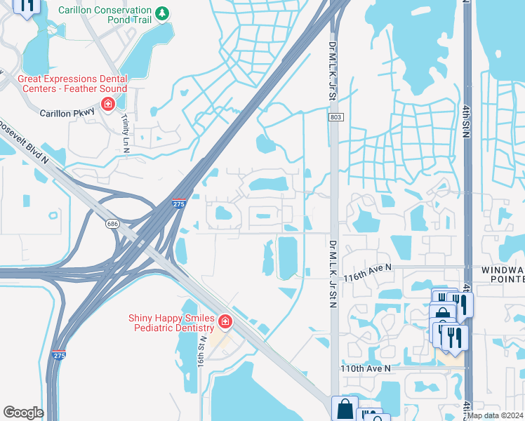 map of restaurants, bars, coffee shops, grocery stores, and more near 1136 119th Terrace North in St. Petersburg