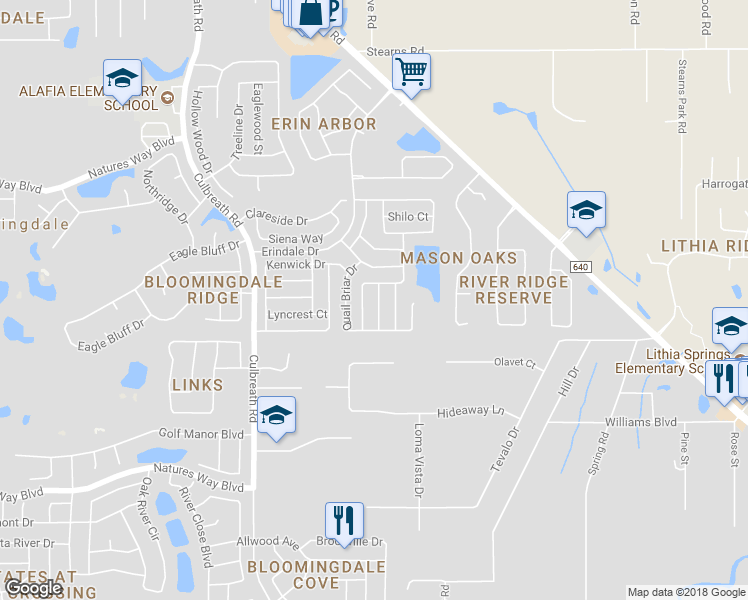 map of restaurants, bars, coffee shops, grocery stores, and more near 4007 Fontana Place in Valrico