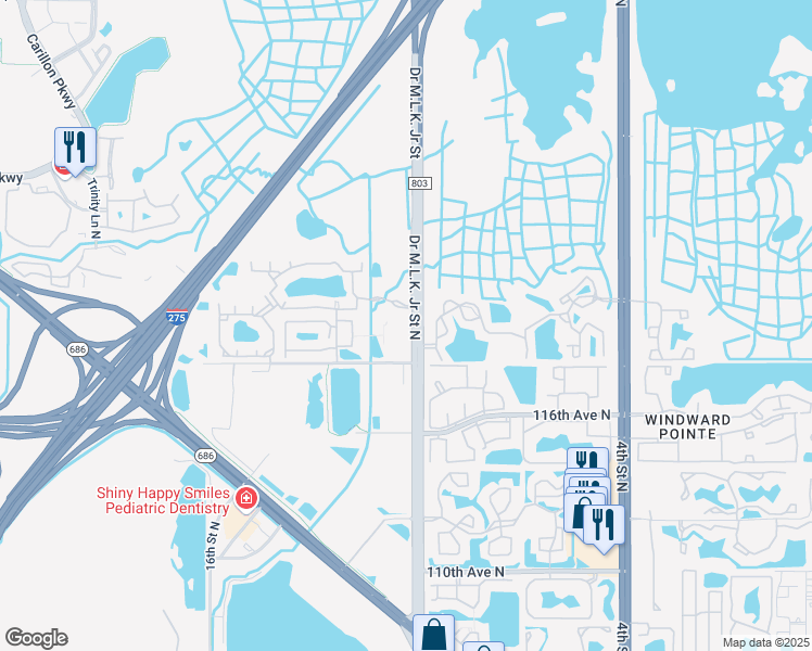 map of restaurants, bars, coffee shops, grocery stores, and more near 11800 Doctor Martin Luther King Junior Street North in St. Petersburg
