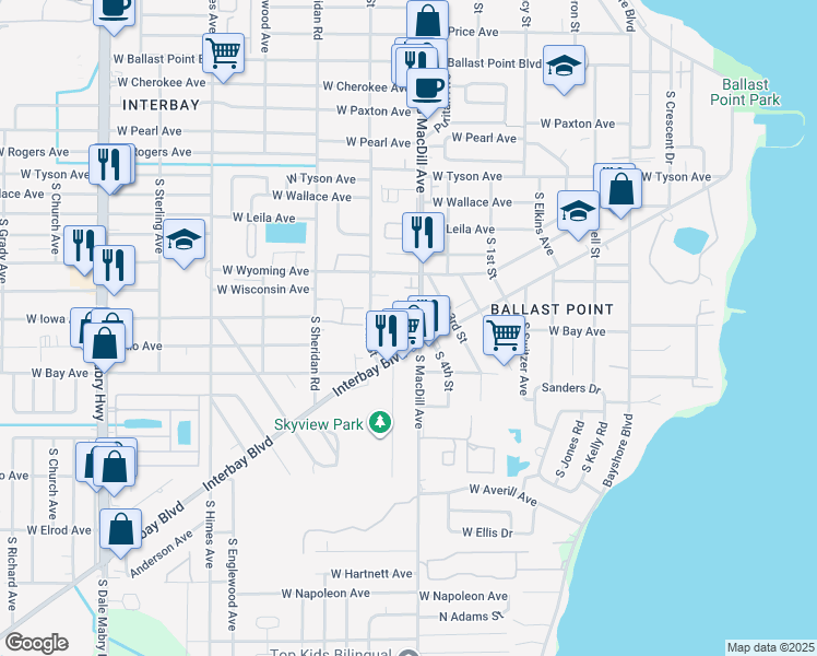 map of restaurants, bars, coffee shops, grocery stores, and more near 5822 South 5th Street in Tampa