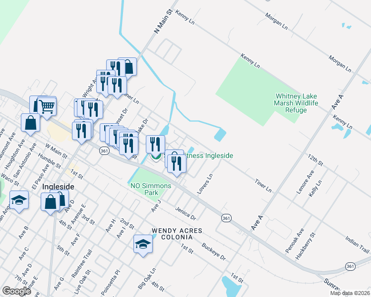 map of restaurants, bars, coffee shops, grocery stores, and more near 2983 Lakeview West Drive in Ingleside