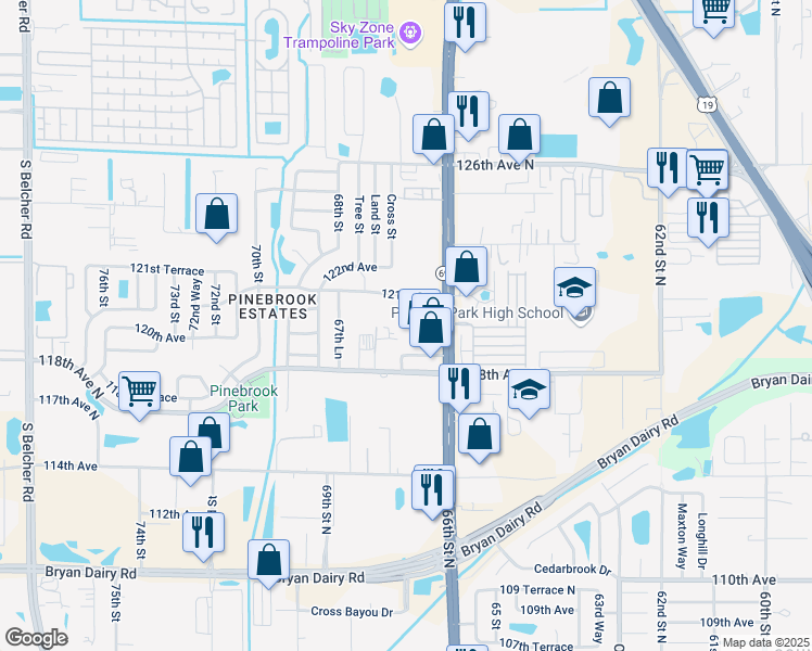 map of restaurants, bars, coffee shops, grocery stores, and more near 6679 Treeland Avenue in Largo